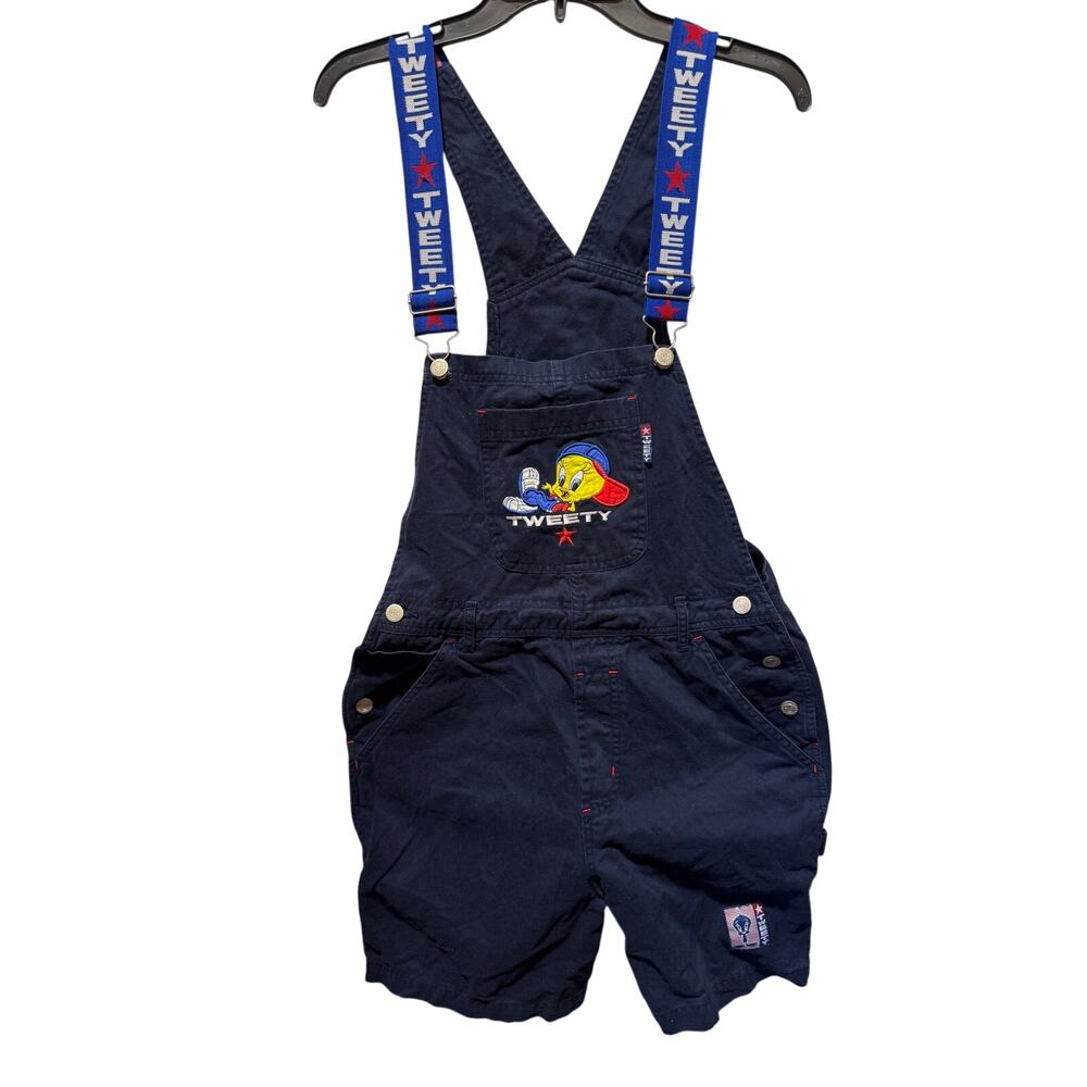 VTG Looney Tunes Tweety Bird Denim Shortalls Overalls Size S